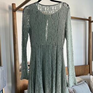 Free People Lace Long Sleeve Dress in Sage